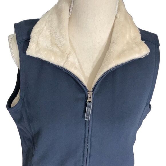 Womens L.L. Bean Blue Fleece Lined Mock Neck Full Zip Pockets Vest Size Medium - Picture 2 of 7
